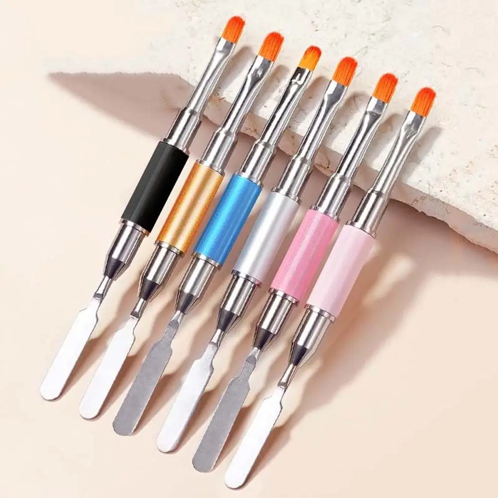 

1 шт. двухсторонняя акриловая кисть для наращивания ногтей из нержавеющей стали Толкатель для ногтей инструмент для удаления УФ-геля лопатка