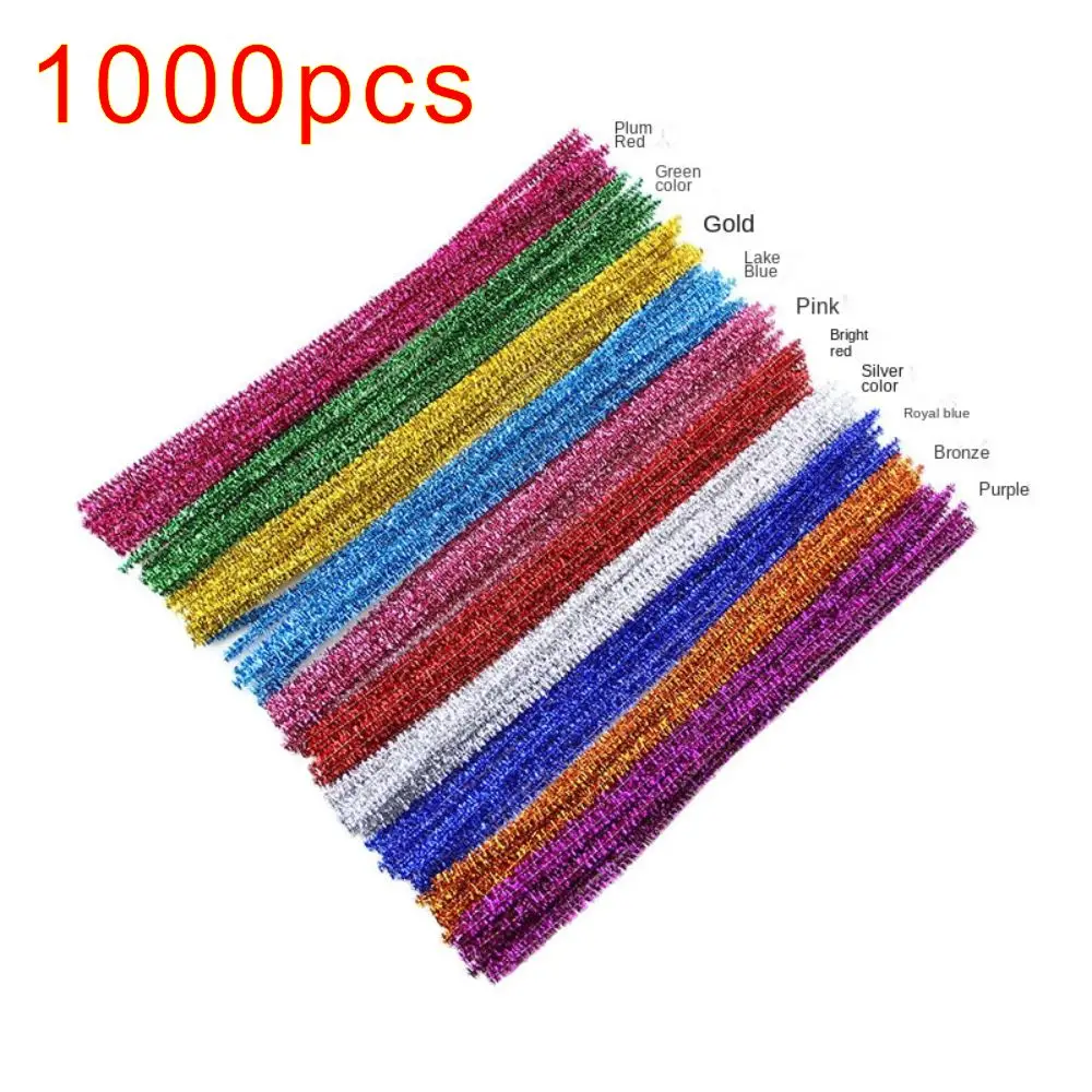 

1000pcs 12'' Pipe Cleaners Sparkle Christmas Chenille Craft Stems Plush Wired Sticks Xmas DIY Supplies Gold Silver Red Green