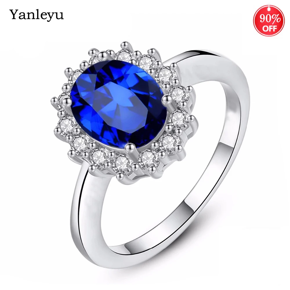 

Yanleyu Beauty Princess Diana Inspired Statement Engagement Ring Created Sapphire Ruby Rings For Women Silver Color Jewelry