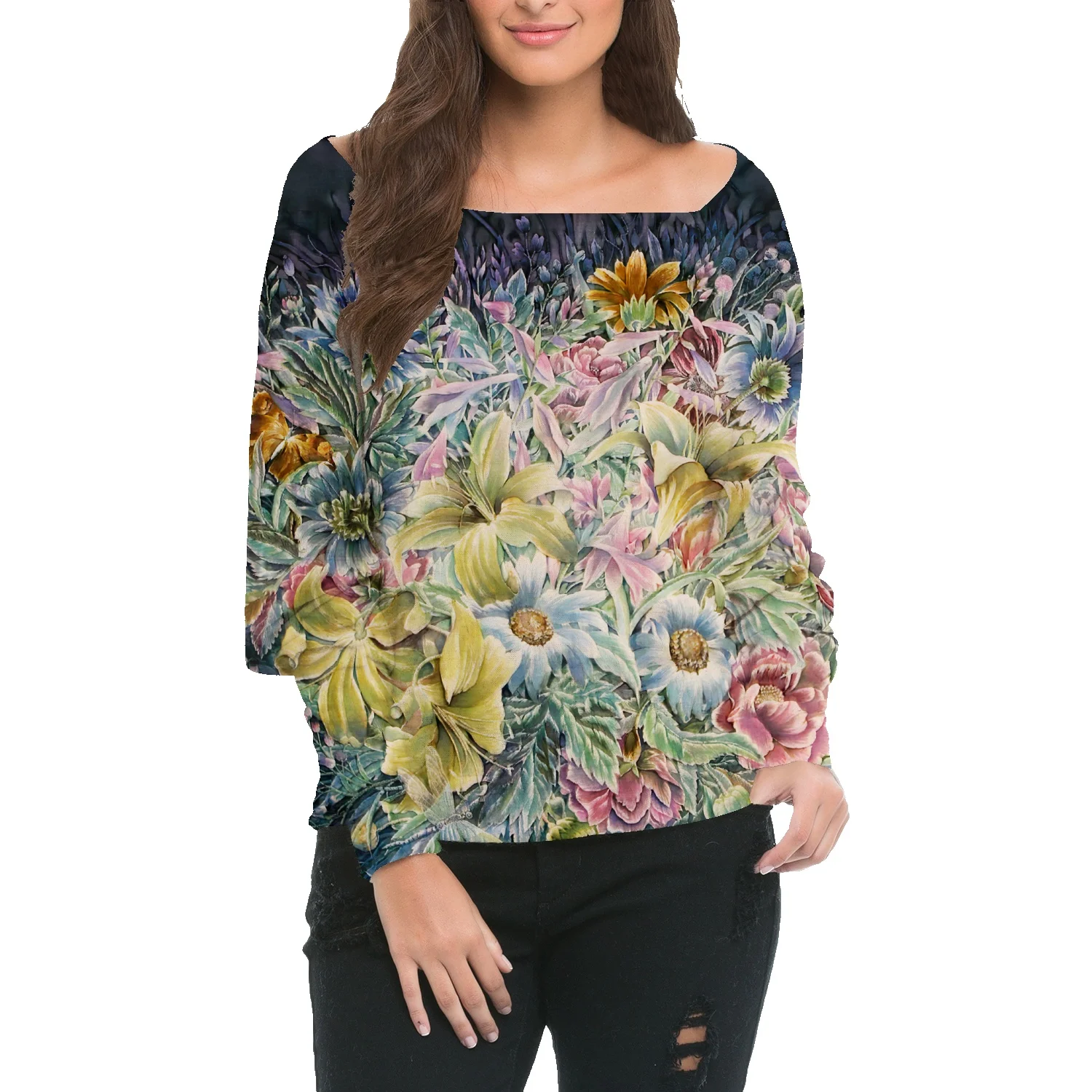 

Женский свитер с воротником, новинка осень-зима 2022, уличная трендовая одежда, маленький свитер с длинными рукавами и цветочным принтом в ром...