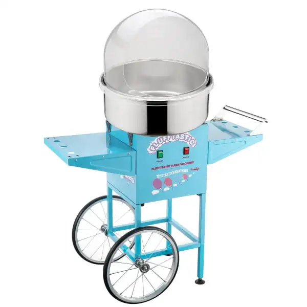 

Candy – Flufftastic 1000W Floss Maker with Cart, 13-Inch Wheels, Dome Shield, and Stainless-Steel Pan by (Blue)