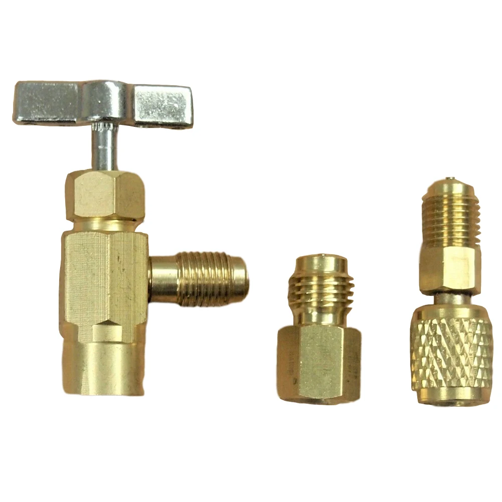 

Self-Sealing R1234yf Can Bottle Tap Opener Valve Tool 1/2" ACME Female LH Left Hand Threads 1/4" Male Threads Fits R12 Hose