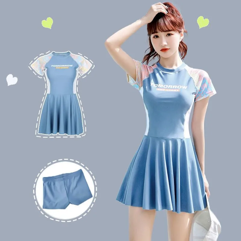 

LimonluckjSports Swimsuit Women One-piece Swim Skirt Cover Belly Slimming Student Split Swimming Hot Spring Outfit Swimwear