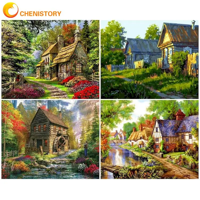 

CHENISTORY Decorative Painting By Numbers Acrylic Paints Drawing By Numbers Wooden House Painting Numbers Home Decor Gift