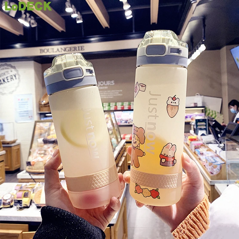

Fashion INS Style Leakproof Mug BPA Free Plastic Drinking Cup 500/600ml Water Bottle With Straw Portable Outdoor Sport Tumbler