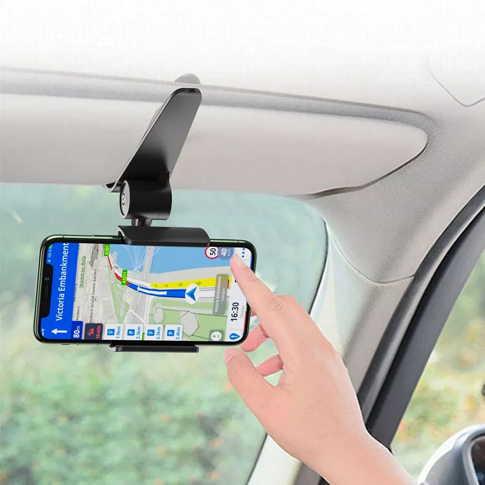 

New 360 Car Clip Sun Visor Cell Phone Holder Mount Stand Soporte Movil for Iphone Xs GPS Rearview Mirror Holder Car Mobile