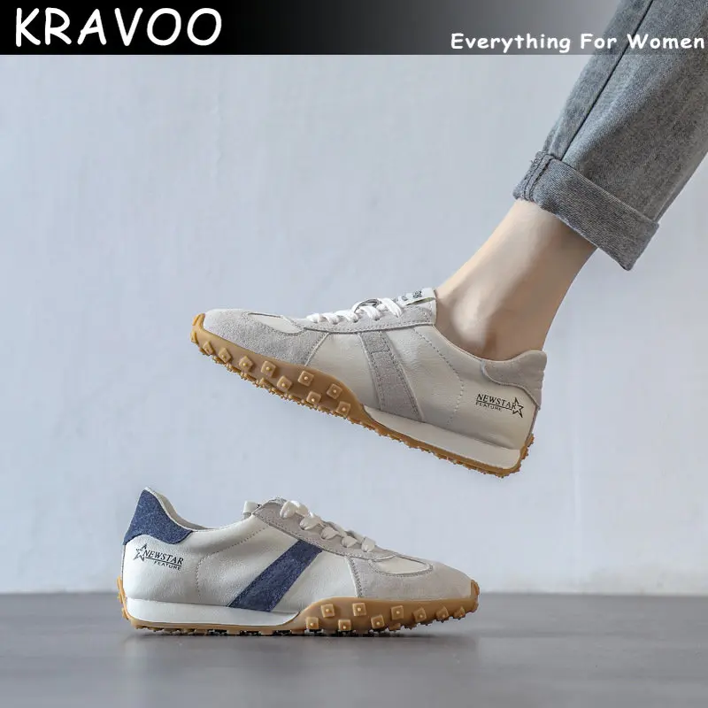 

Женские кроссовки из мягкой кожи KRAVOO, белые удобные повседневные кроссовки на шнуровке, на плоской подошве, повседневные спортивные туфли, женские кроссовки для бега, лето 2023
