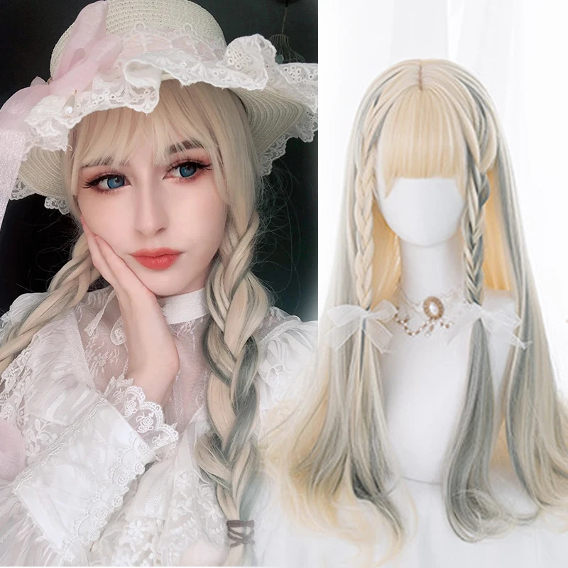 

Aosiwig Synthetic Lolita Wigs Long Straight Hair With Bangs Cosplay Anime Fake Natural Wig for Women Girl Blonde Grey Orange