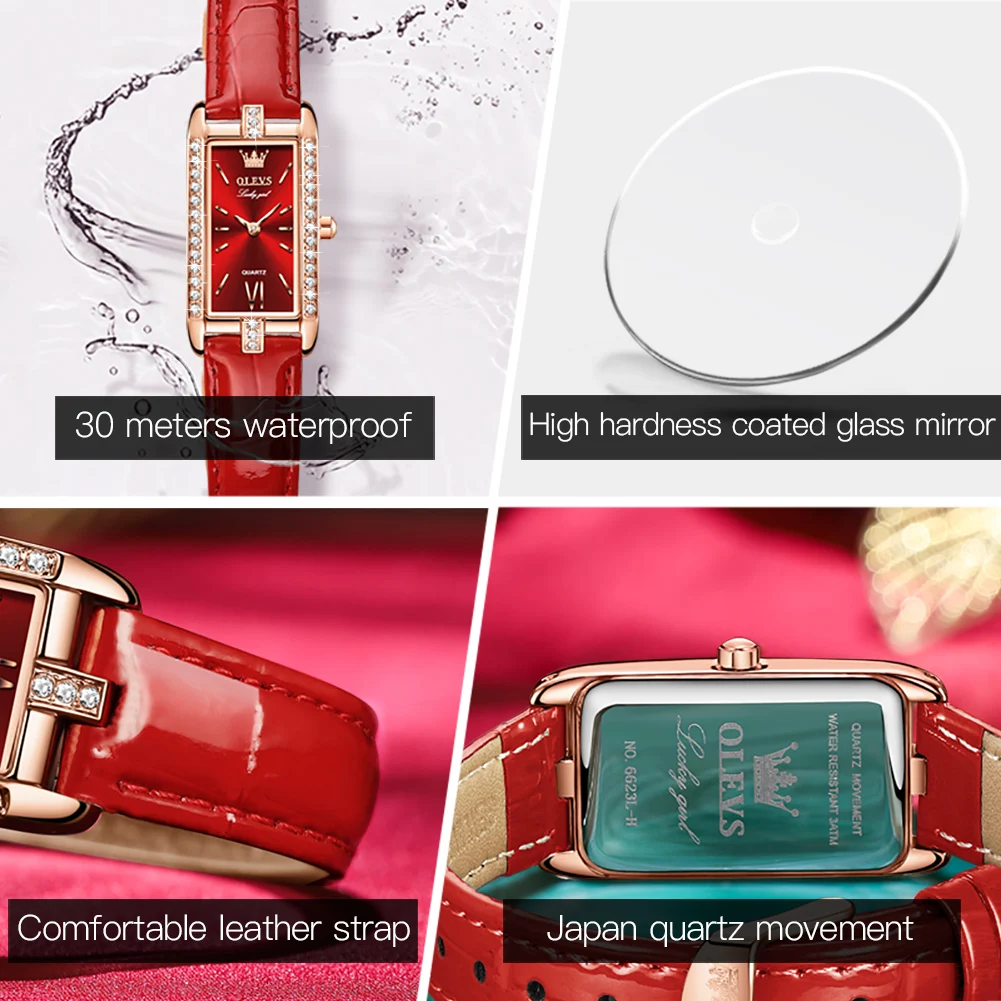 OLEVS Fashion Diamond Dial Women Watches Leather Imported Movement Quartz Watch Top Brand Luxury Waterproof Ladies Wristwatch