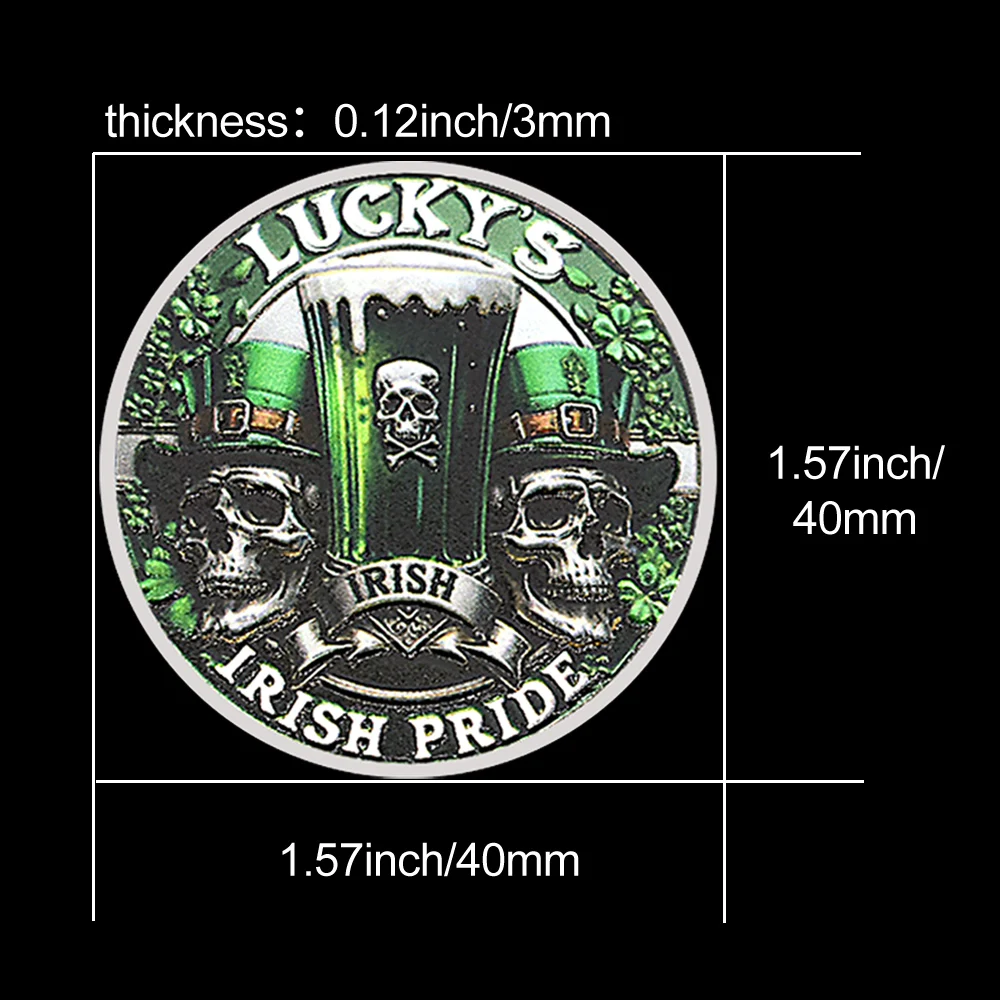 Фото Набор памятных монет Lucky’s Irish Pride с серебряным покрытием – коллекционный сувенир ко Дню Святого Патрика, подарок с дизайном зеленого пива и черепа №2