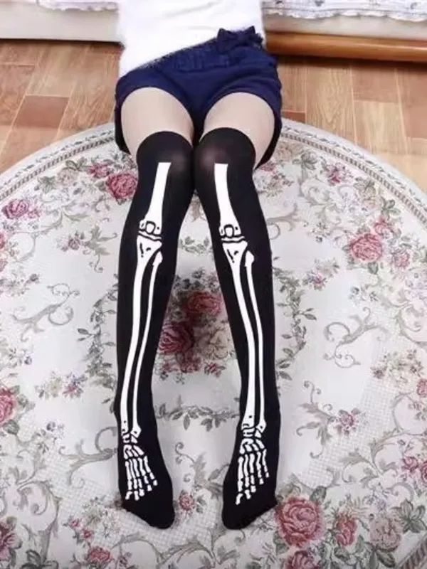 Новые длинные чулки High Exotic Street Style Dark Skeleton Bone черные шелковые для макияжа женские