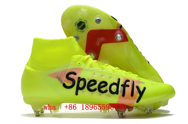 

2022 Soccer Shoes SG men Cleats high ankle Football Boots sports Yellow/Core Black