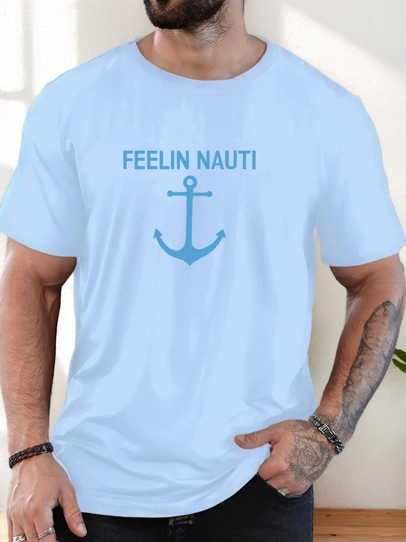 Фото МУЖЧИНЫ FEELIN NAUTI pattern summer casual футболка с круглым вырезом №2