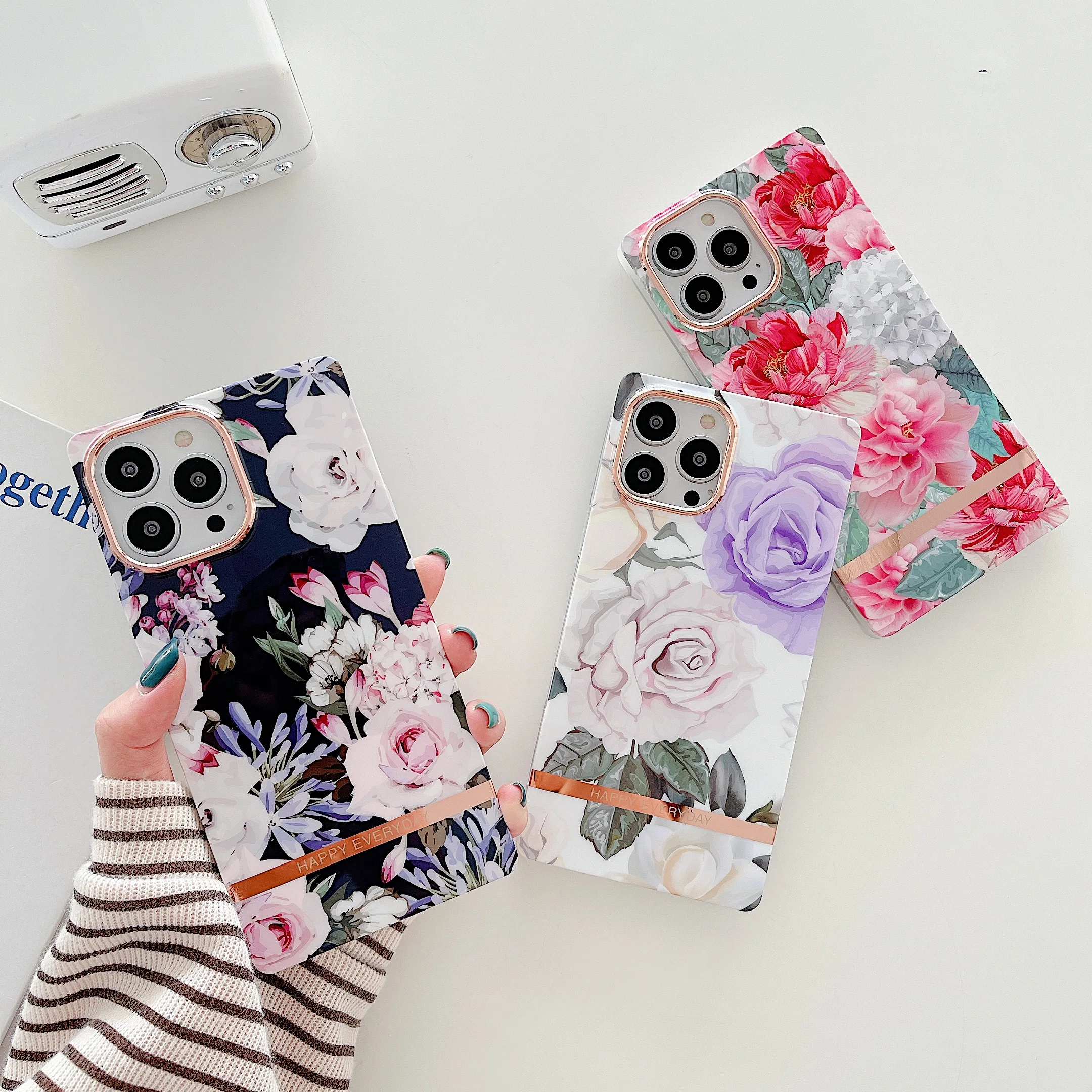 

Square Phone Case For Apple iphone 13 Pro Max Flower Shockproof Frame Armor Back Cover For iphone 11 12 Pro Max Silicone Funads