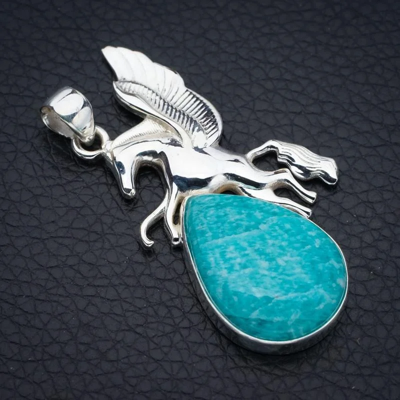 

StarGems Amazonite Horse Handmade 925 Sterling Silver Pendant 2" F3958