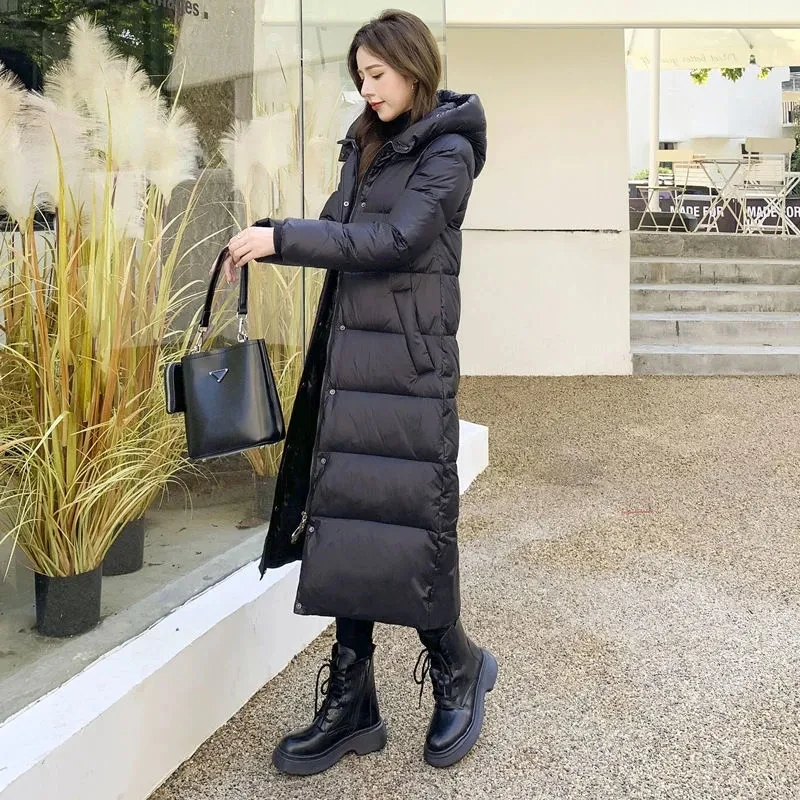 Fashion Windproof Hooded Coat Women Oversized 4Xl Snow Winter Parkas Korean Warm Long Overcoat Solid Color Padded Quilted Jacket