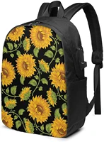 sunflowers business laptop school bookbag travel backpack with usb charging port headphone port fit 17 in