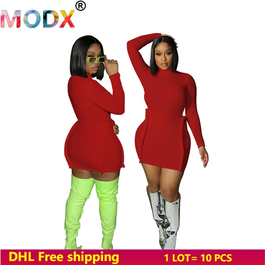 

Women Ribbed Elastic Dresses Long Sleeve Pullover Mini Skirts Knitted Bodycon Dress Elegant Stretch Sexy Solid Autumn Dress 5720