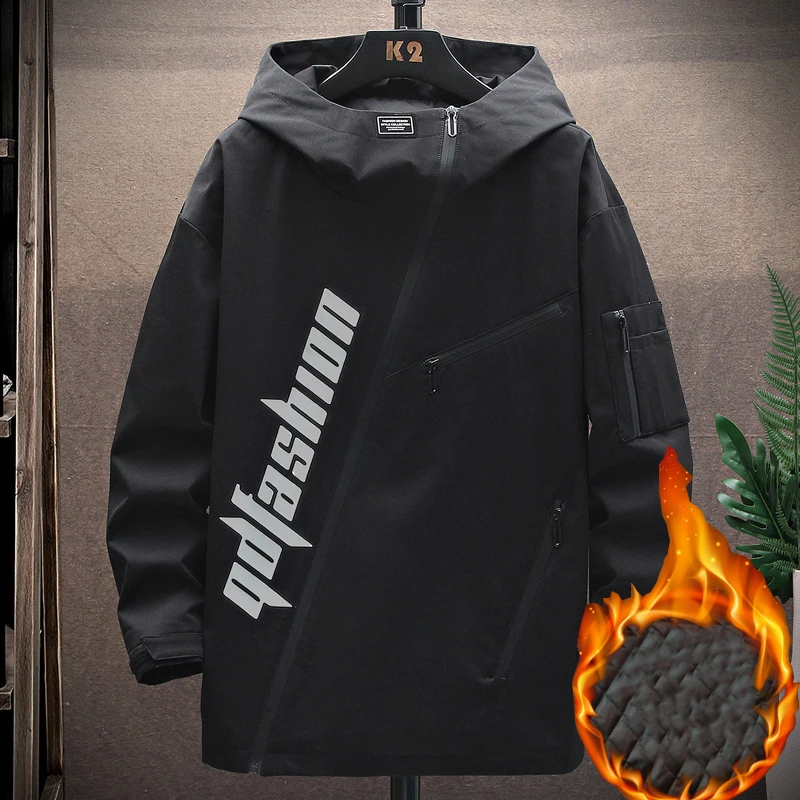 Fashion 2023 Autumn Winter Mens Cotton-Padded Jacket Casual Warm Hooded Coat Hip Hop Streetwear Thick Parkas Youth Tops Clothing