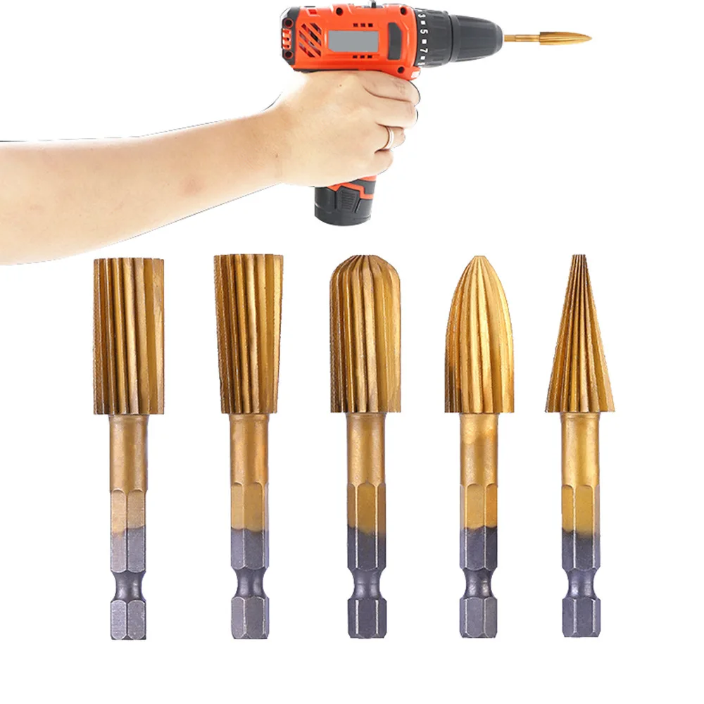 

5Pcs Hex Handle Steel Rotary Rasp File 6.3mm Shank Rotary Craft Files Rasp Burrs Electric Grinding Power Woodworking Tool Sets