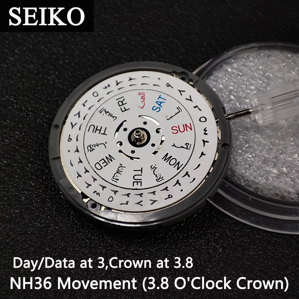 Japan Original NH36/NH36A  Automatic Movement Arabic White Date 3.8 O'Clock Crown Seiko Premium Men's Watch Replacement Parts