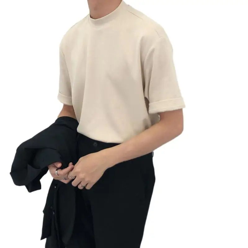 

men's wear 2022 summer fashion Solid Color Turtleneck Short Sleeve Tee for men and women korean style casual tops 9Y969