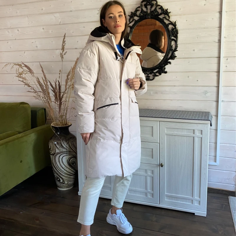 

2022 Winter New Hooded Mid-length Down Padded Jacket Jacket Back Zipper Warm Padded Jacket