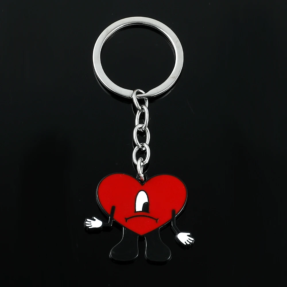 

Rapper Bad Bunny Metal Keychain Red Heart Style Enamel Pendant Keyring for Car Key Backpack Fashion Simple Accessories Fans Gift