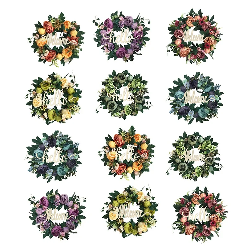 

16.5Inch Wreaths Farmhouse Garland For Front Door,Home Decor For Window Wall Party Wedding