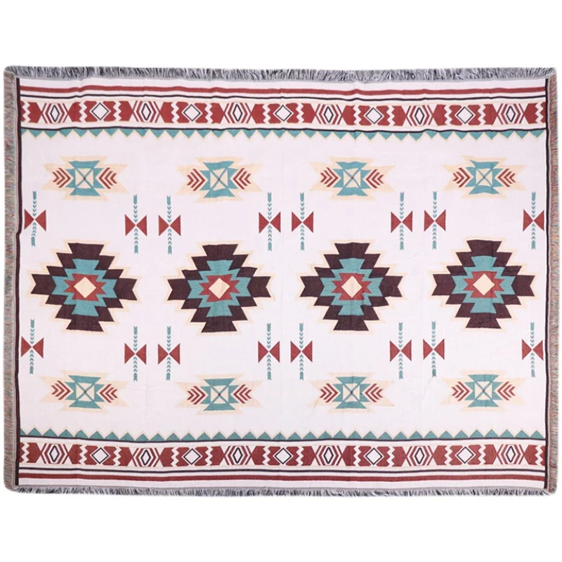 

Bohemian Picnic Blanket Shawl Vintage Indian Geometric Pattern Picnic Mat Moisture Proof Pad Camping Pure Cotton Ground Cloth