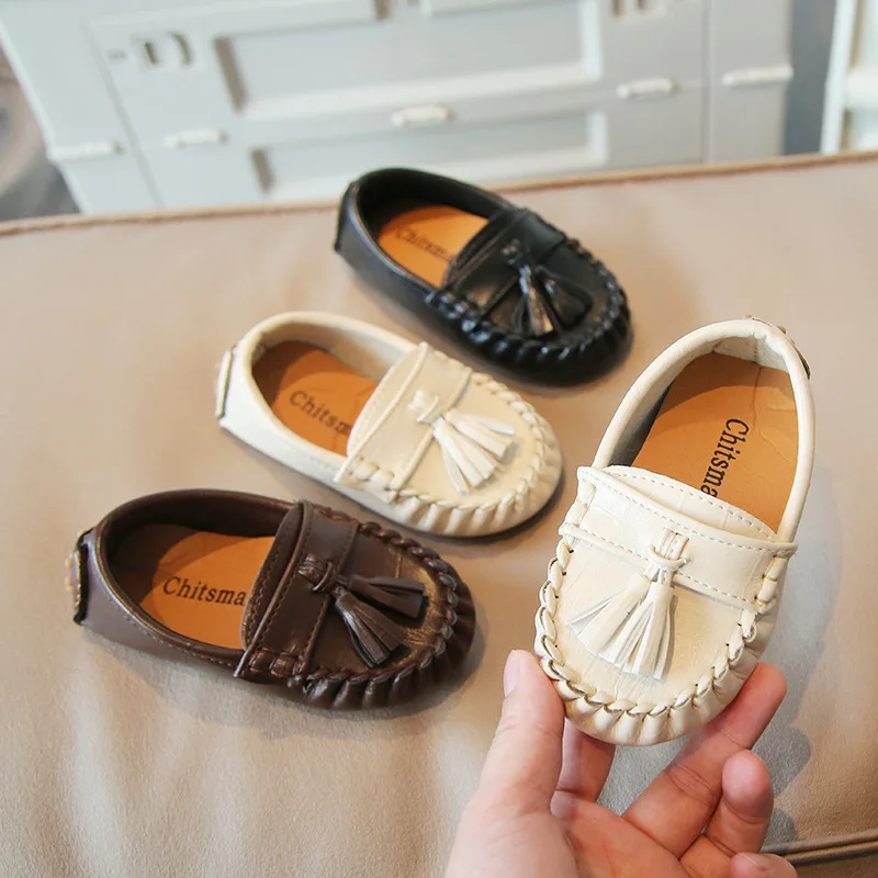 

Children Casual Flats Kids Leather Shoes Slip-on with Tassel Classic Fashion Boys Girls Loafers Moccasins 2023 New Soft 21-35