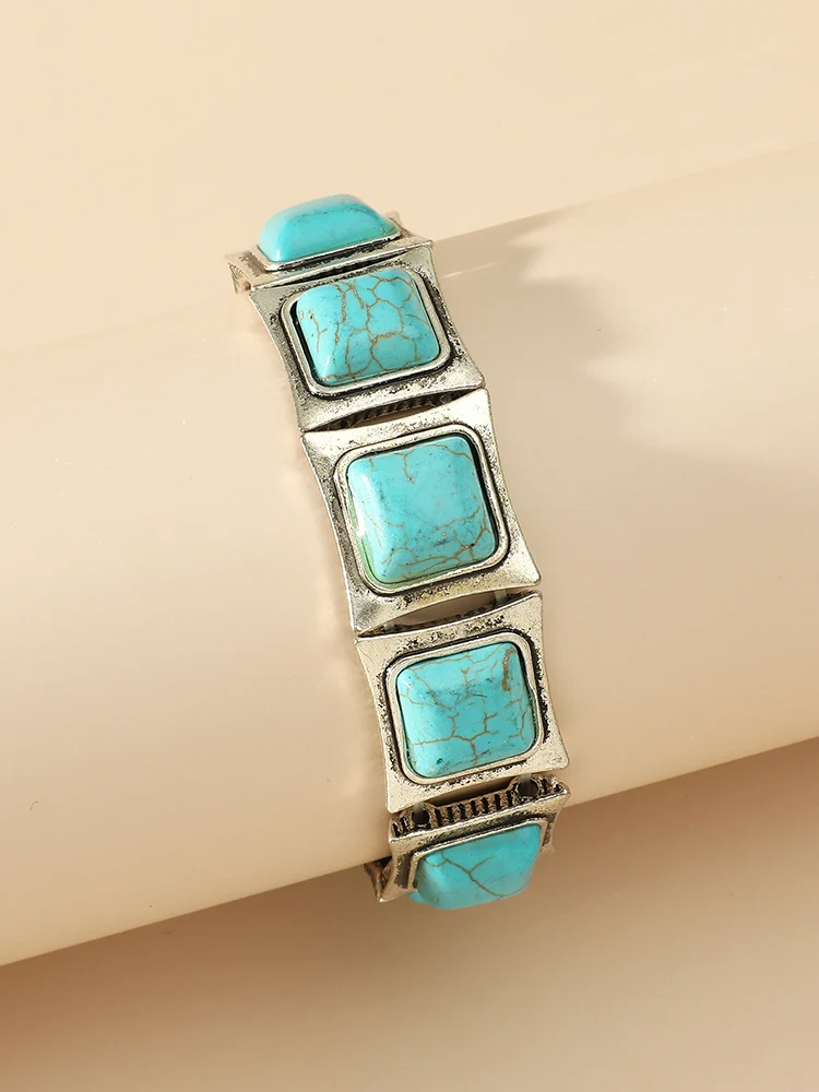 

2022Synthetic Turquoises Stone Alloy Flower Pendant Bracelet Buckle Chain Ladies Fashion Jewelry gift for Women