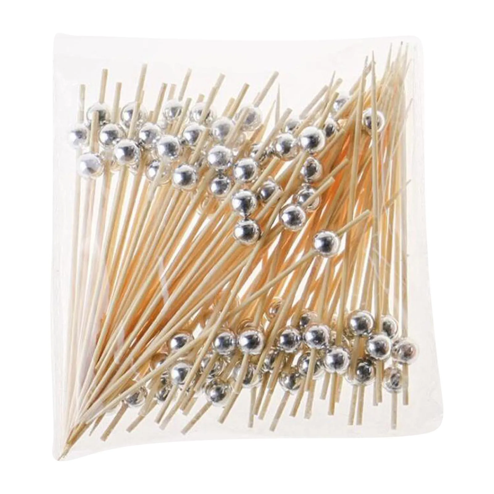 

100PCS Gold Beads Bamboo Fruit Sticks For Kids Cocktail Decoration Picks Salad Sandwich Buffet Toothpicks Wedding Party Supply