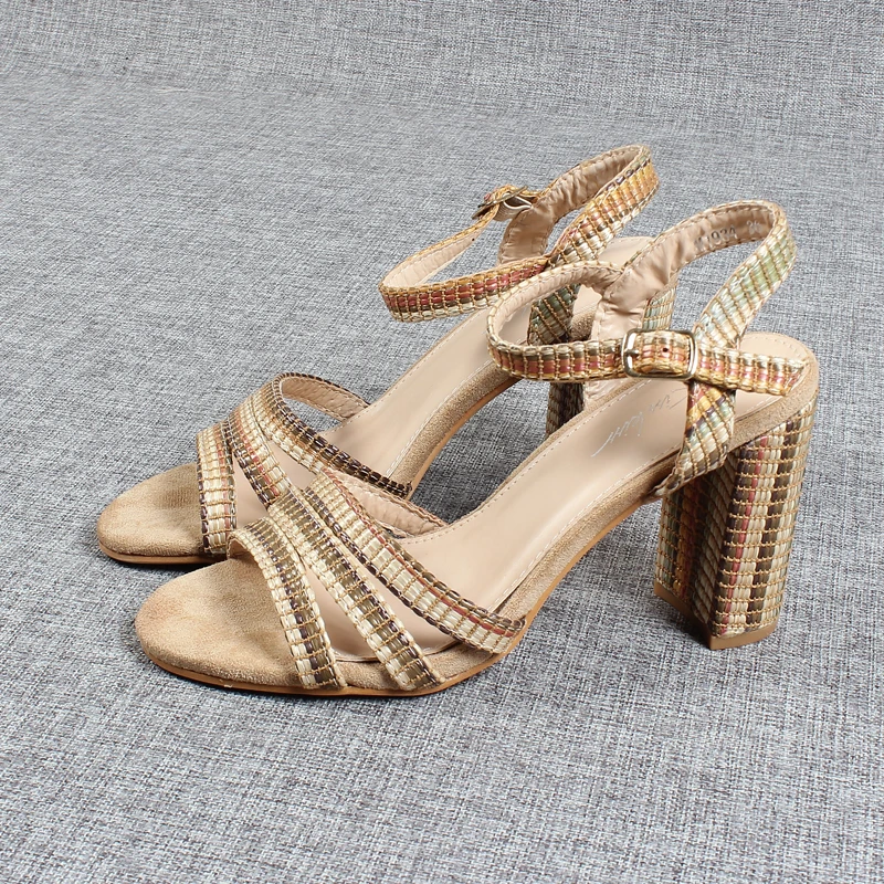 

2022 Summer Buckle Strap Multicolored Sandals Open Toe Bohemian Woman Shoe High Heels Espadrilles Platform Peep Boho High-heeled
