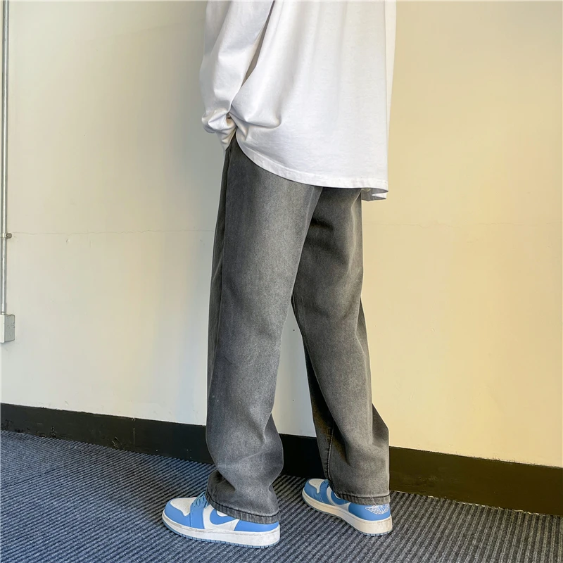 2022 Spring New Light Blue Wide-leg Jeans Men Streetwear Korean Fashion Denim Baggy Trousers Male Brand Pants