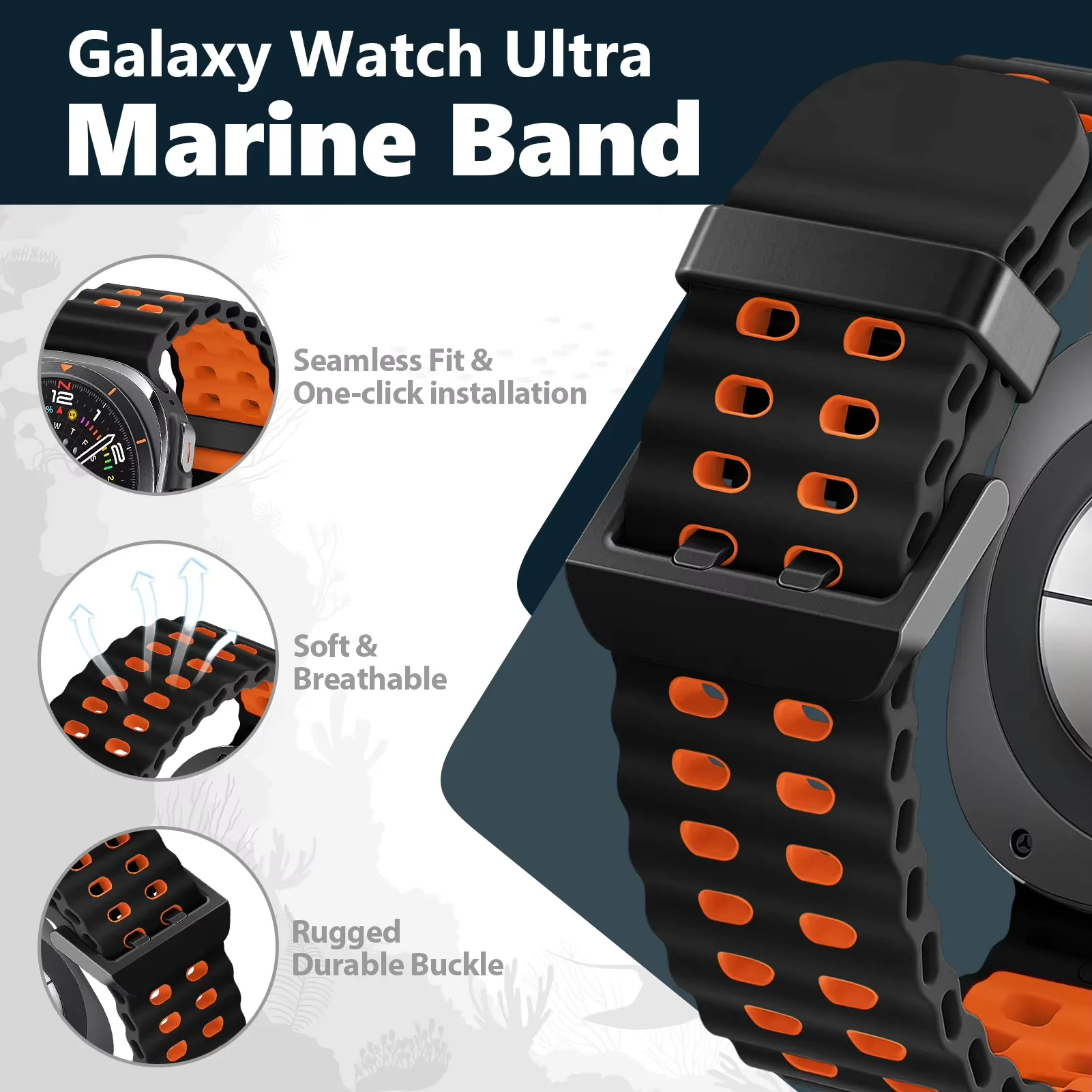 Фото Силиконовый ремешок Ocean для Samsung Galaxy Watch 8 40 мм 44 мм/8 классический браслет 46 мм дышащий браслет для Galaxy Watch 8 Band №4