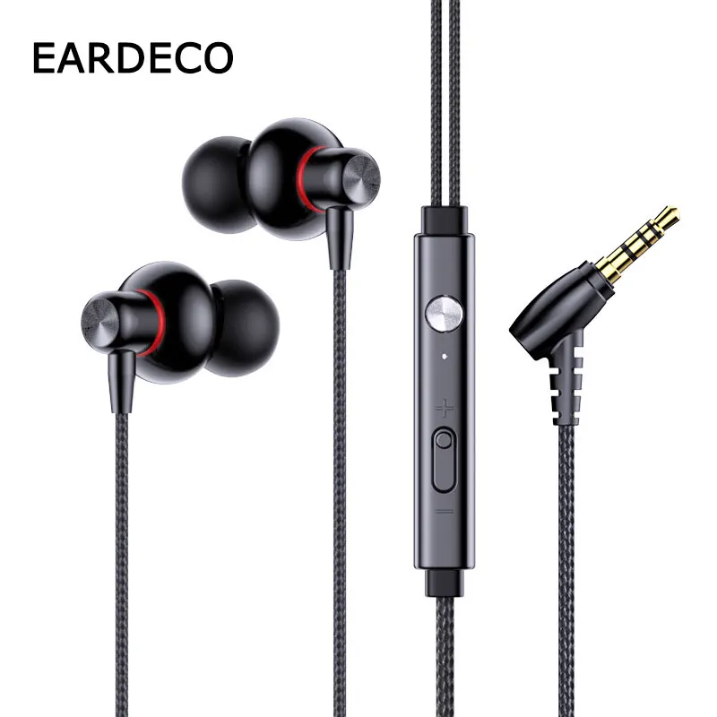 

EARDECO With Mic Earphone Bass Metal Wired Headphones Phone Headset Stereo Braided Wire Earphones Noise Reduction Hifi for Live
