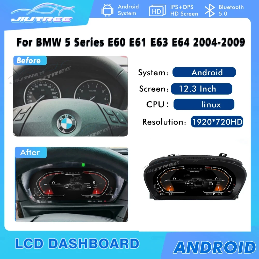 

12,3 дюймов для BMW 5 серии E60 E61 E63 E64 2004-2009 цифровая панель приборной панели виртуальный инструмент кластер кабина Спидометр с ЖК-дисплеем