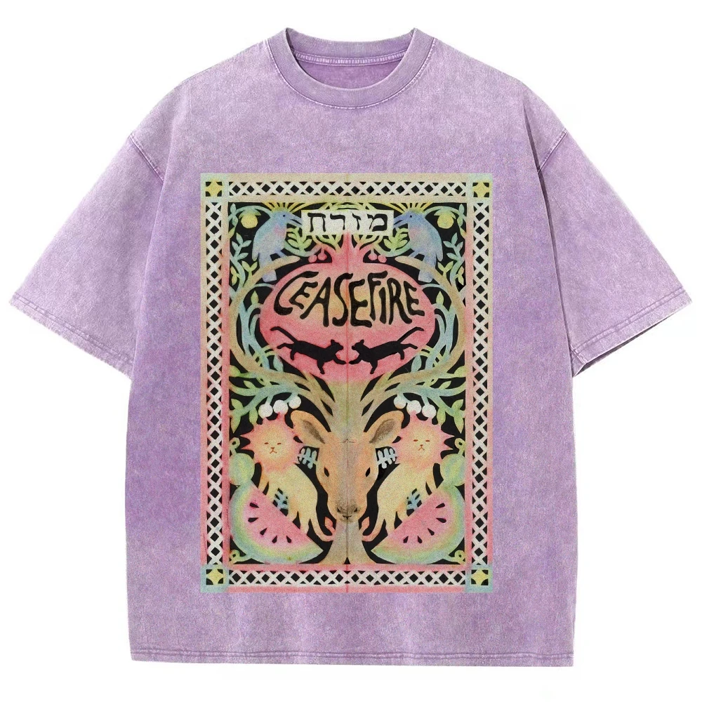 Футболка унисекс с эффектом потертости рубашки надписью Ceasefire Mizrah Винтажная