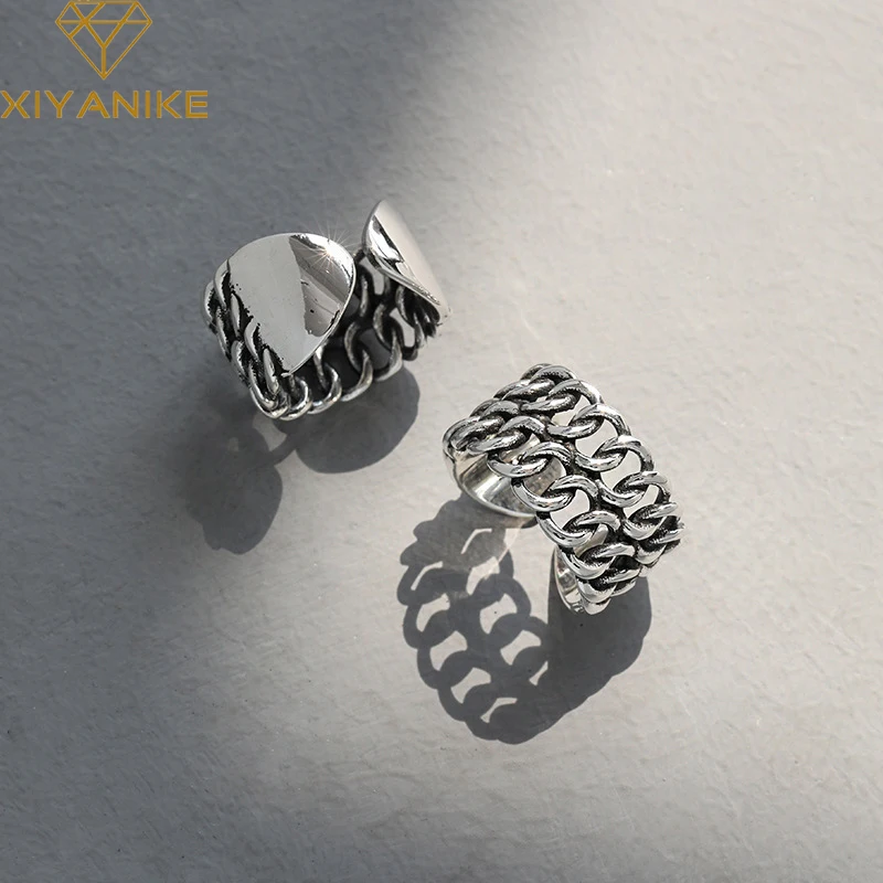 

XIYANIKE Vintage Double Layered Chain Cuff Rings For Women Girl Fashion New Jewelry Friend Gift Birthday Party anillos mujer