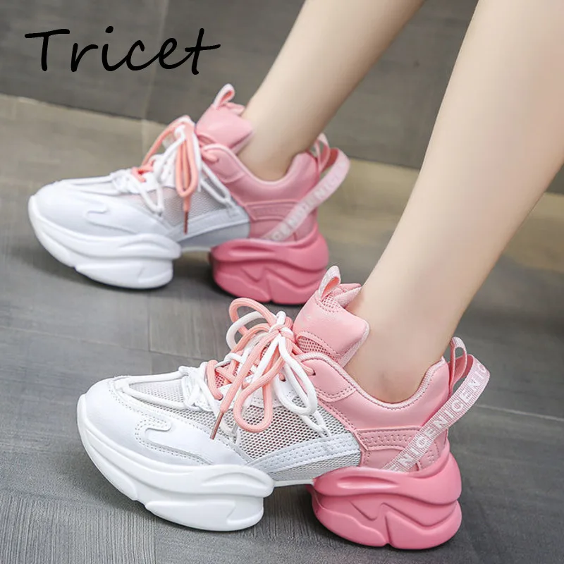 

Fashion Women's Platform Sneakers Mesh PU Patchwork Female Sport Shoes Lace Up Comfortable Chunky Non-slip Woman Vulcanize Shoes