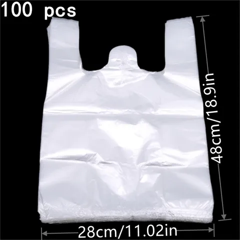 100 piezas Bolsas de plástico de comida blanca Bolsa de chaleco de supermercado desechable Embalaje de comida para llevar transparente Bolsa de compras conveniente