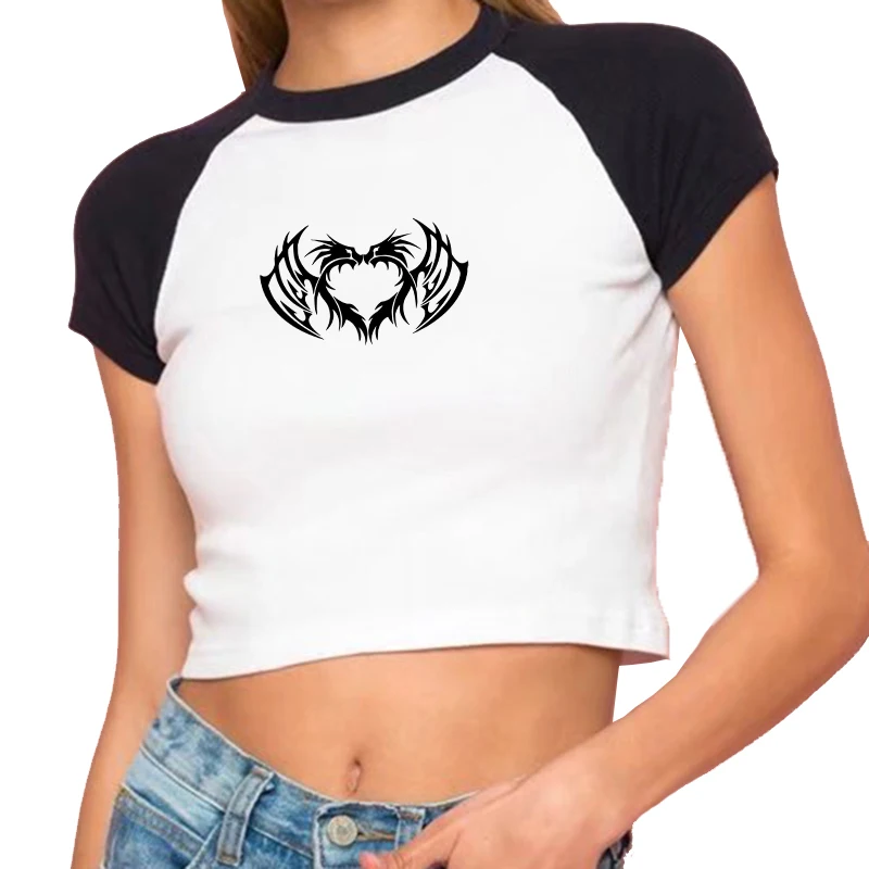 

УКОРОЧЕННЫЙ ТОП Y2K, винтажная женская уличная одежда, готические панковские милые сексуальные футболки в стиле Харадзюку с графическим принтом, летние облегающие футболки в стиле эмо, белые топы