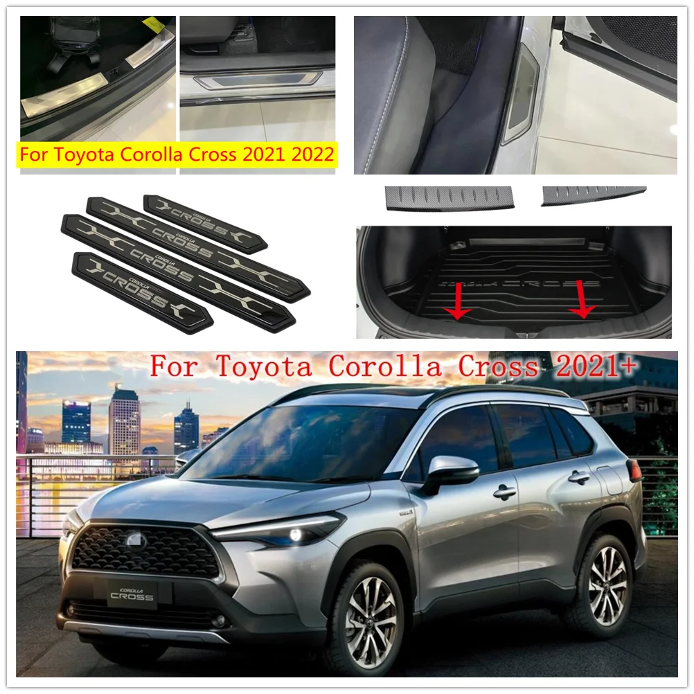 

For Toyota Corolla Cross 2021 2022 Accessories Rear Trunk Bumper Protector Door Sill Cover Trim