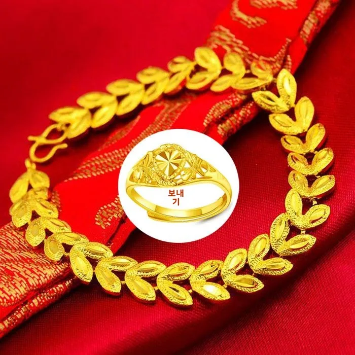 [Ring for Free] Women Bracelet Rose Heart-Shaped Gold-Plated No Fading Vietnam Gold Jewelry Gift