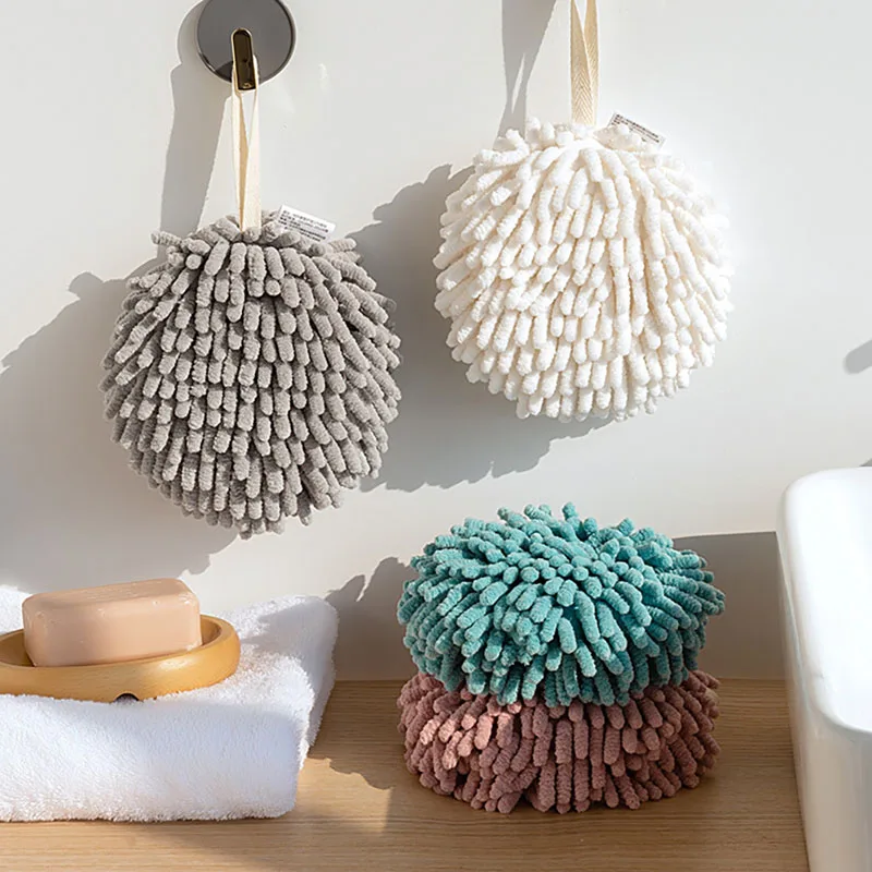 

Chenille Wipe Hands Towels Ball Soft Touch Fast Drying Super Absorbent Quick Dry Microfiber Gadget with Hanging Loop Accessories