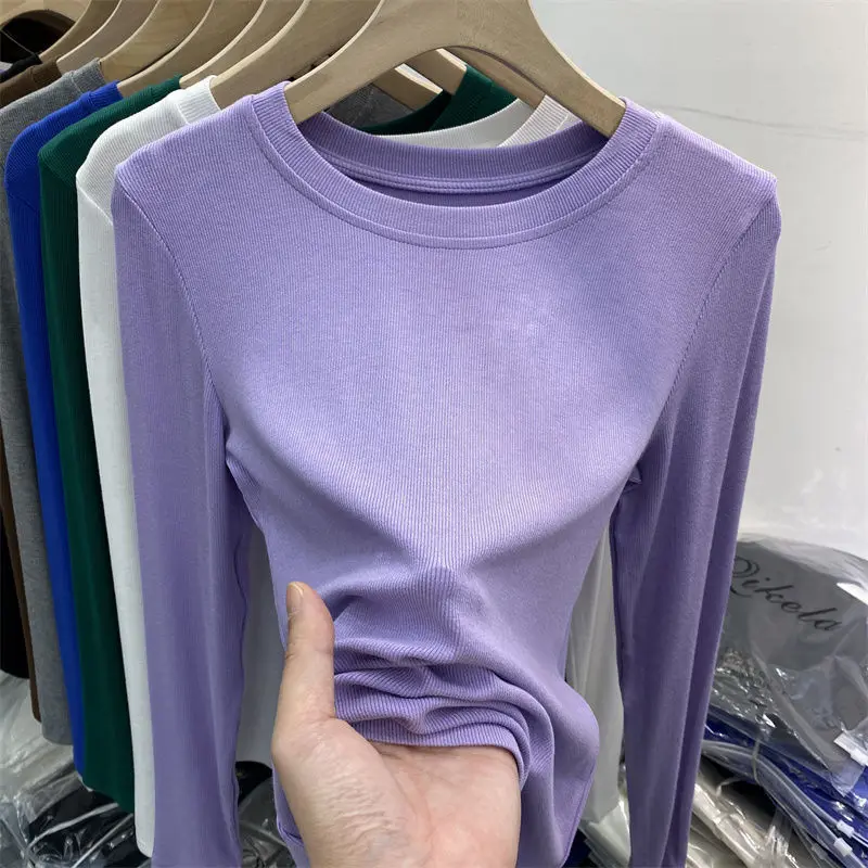 

Long Sleeve Top Women 2022 Autumn Women's Tshirts Slim O Neck Basic T-shirt Korean Fashion Tee Shirt Femme Ladies Clothes E363