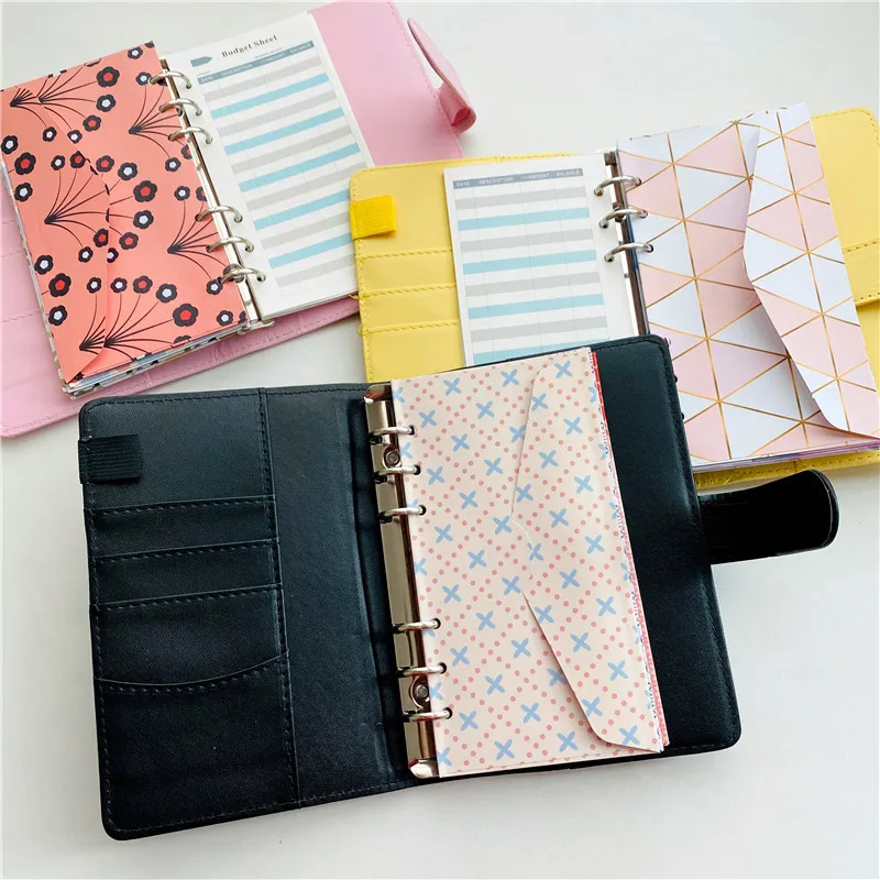 

A6 PU Leather Notebook Binder Budget Planner Organizer with 12pcs Cash Envelope Loose-leaf Book 12pcs Cash Receipt Budget