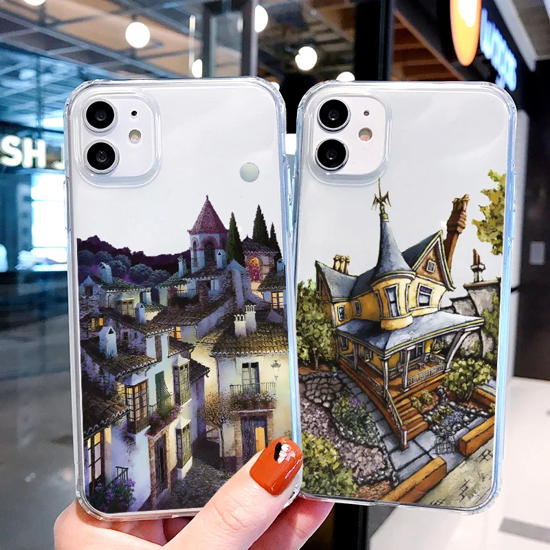 

Candy Art Hand Drawn Magic House Clear Phone Cases For iPhone 13 12 11 Pro MAX XR X XS MAX 7 8 Plus SE 2020 Transparent Covers