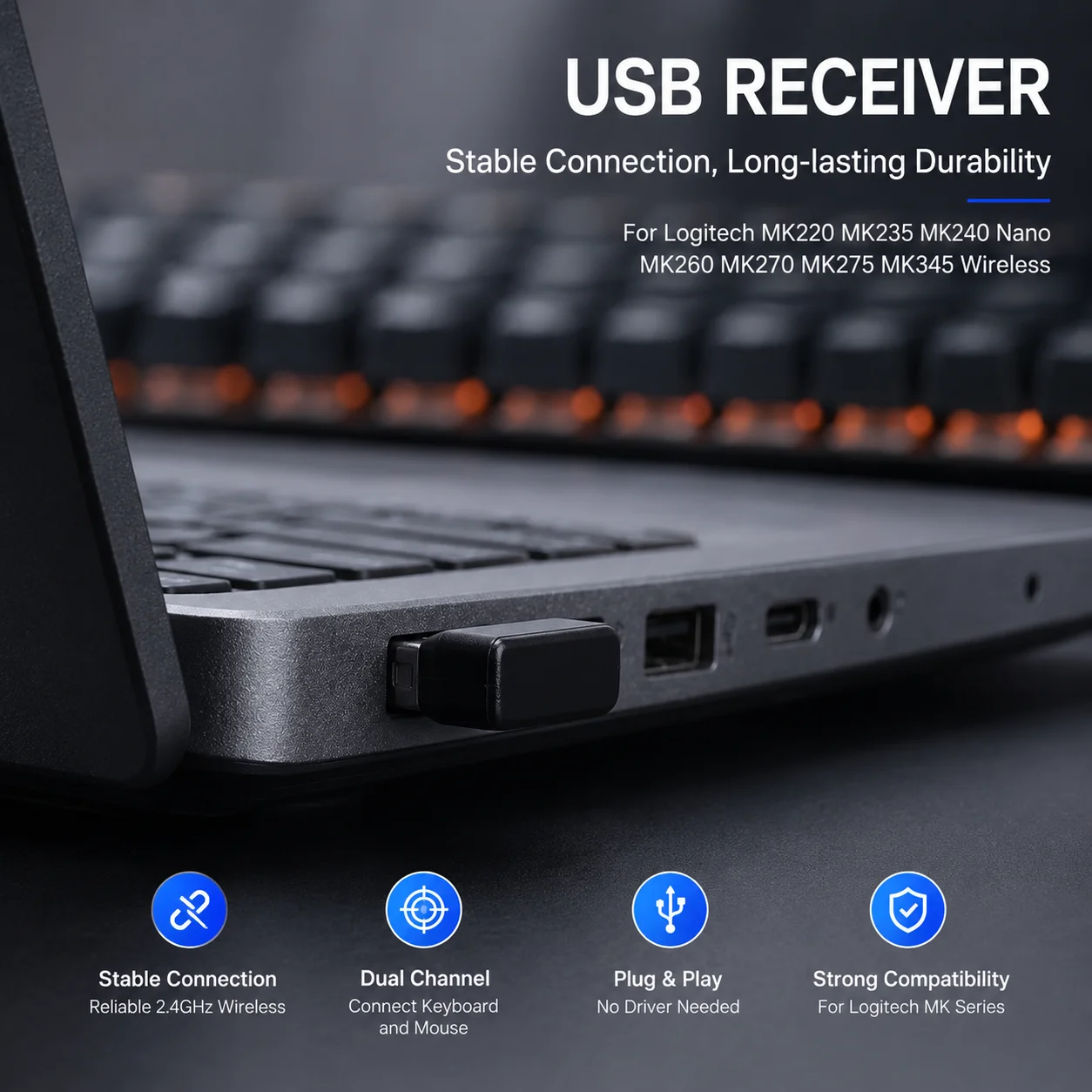 Мини-USB-приемник для Logitech MK220 MK235 MK240 MK250, аксессуары для беспроводной клавиатуры и мыши Nano, замена черного USB-приемника (art.: 3920db362af53) - 3920db362af53